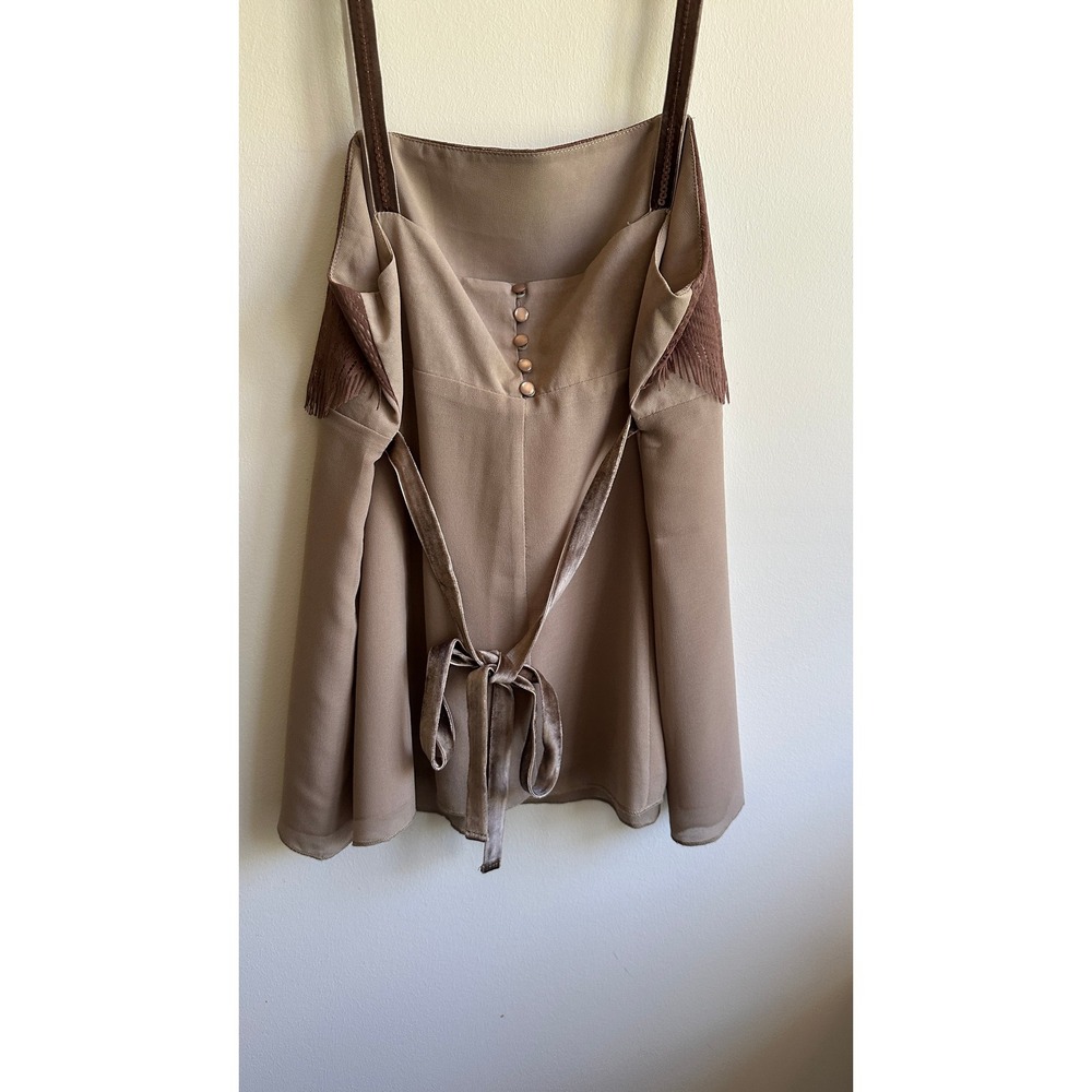 NWT Hazel Hazel Lace Trim Cami Top Brown Beige Boho Y2K Velvet tie back sz S - Picture 3 of 10